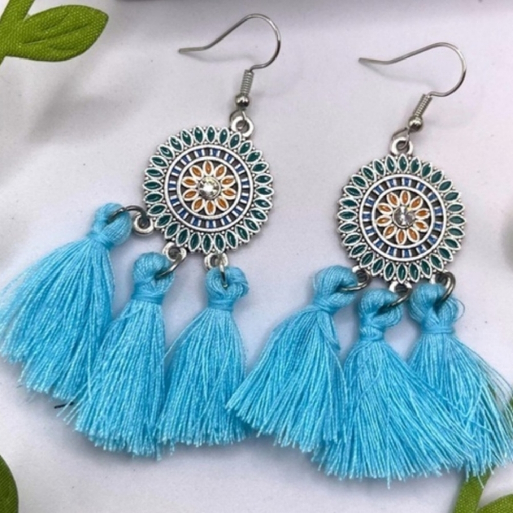 BOHO Turquoise Tassel Earrings
